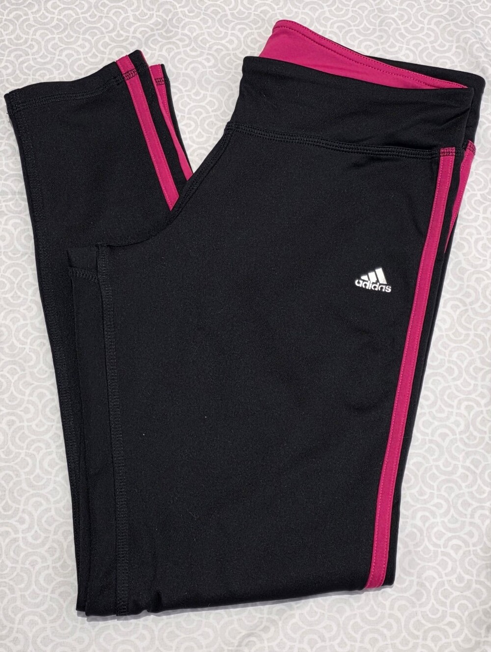 Adidas Climalite 7/8 Ankle Leggings Medium Black with Hot Pink 3-Stripes